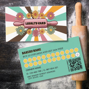 Retro sunburst baking rolling pin Bakery Pink Loyalty Card