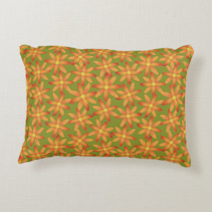 Retro Sunburst Daisy Floral in Golden Olive Accent Pillow