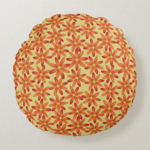 Retro Sunburst Daisy Floral in Warm Yellow Round Pillow