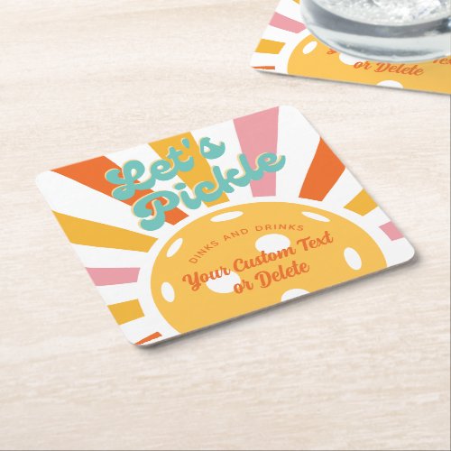 Retro Sunburst Dink Drinks Pickleball Party Custom Square Paper Coaster