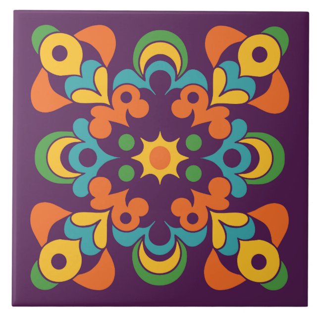 Retro Sunburst Flare Ceramic Tile (Front)