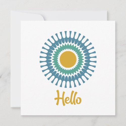 Retro Sunburst Flat Note Card in Green and Gold   