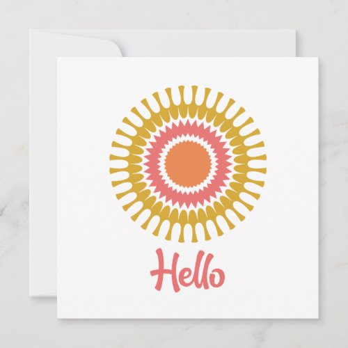 Retro Sunburst Flat Note Card in Red and Gold
