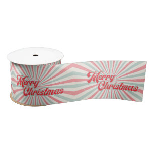 Retro Sunburst Merry Christmas Mid-Century Satin Ribbon
