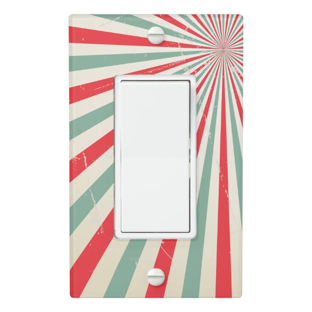 Retro Sunburst Mid Century Red & Green Rocker Light Switch Cover (In Situ)