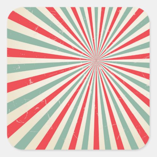 Retro Sunburst Mid Century Red  Green Square Sticker