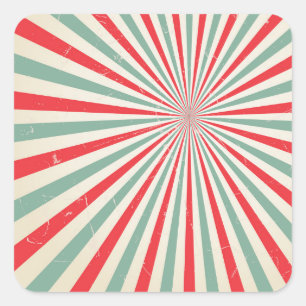 Retro Sunburst Mid Century Red & Green Square Sticker