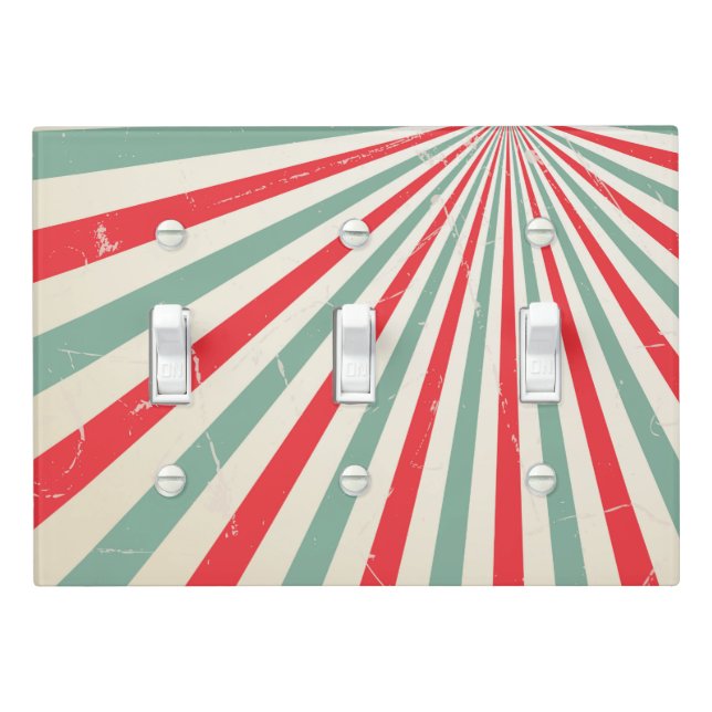 Retro Sunburst Mid Century Red & Green triple Light Switch Cover (In Situ)
