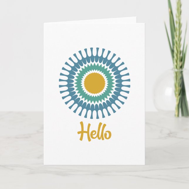 Retro Sunburst Note Card in Green and Gold (Front)