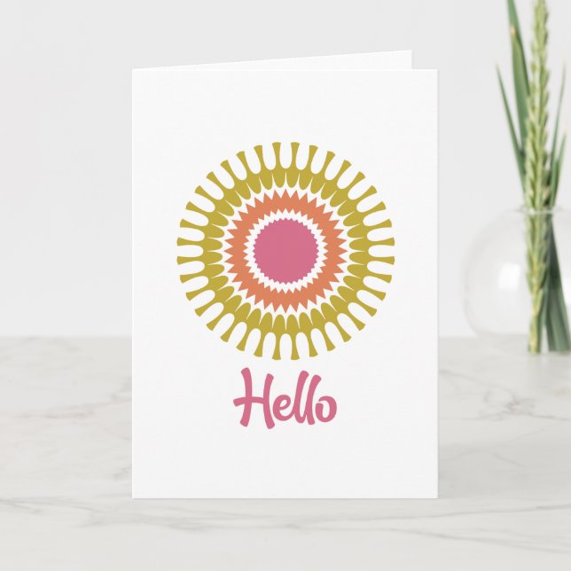 Retro Sunburst Note Card in Olive and Cranberry (Front)
