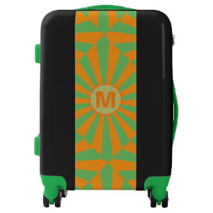 Retro Sunburst on Green Monogram Luggage