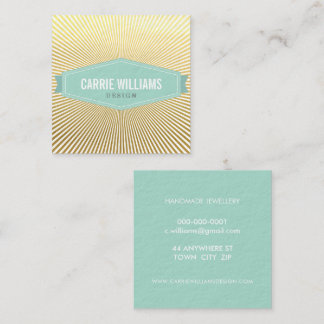 RETRO SUNBURST PATTERN cool mint badge logo gold Square Business Card