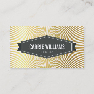 RETRO SUNBURST PATTERN gray badge logo gold foil Business Card