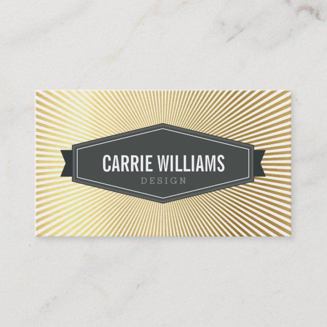 RETRO SUNBURST PATTERN gray badge logo gold foil Business Card (Front)