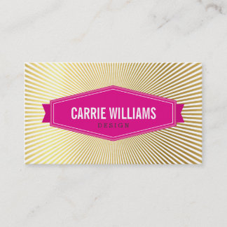 RETRO SUNBURST PATTERN pink badge logo gold foil Business Card
