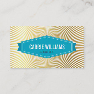 RETRO SUNBURST PATTERN turquoise badge logo gold Business Card