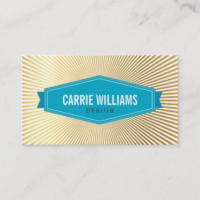 RETRO SUNBURST PATTERN turquoise badge logo gold Business Card (Front)