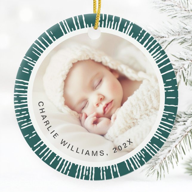 Retro sunburst pine green white photo ceramic ornament (Retro sunburst pine green white photo ceramic ornament)