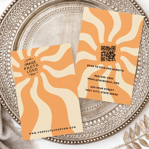 Retro sunburst swirl orange sun logo earring card