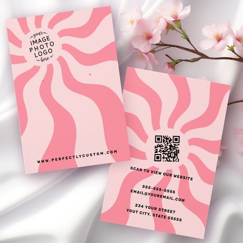 Retro sunburst swirl pink sun logo earring card