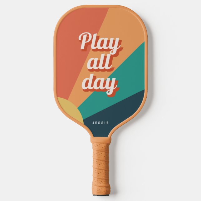 Retro Sunburst With Personalized Name Pickleball Paddle (Front)
