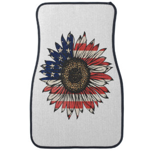 Retro Sunflower 4th Of July USA Car Floor Mat