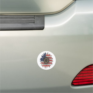 Retro Sunflower 4th Of July USA Car Magnet