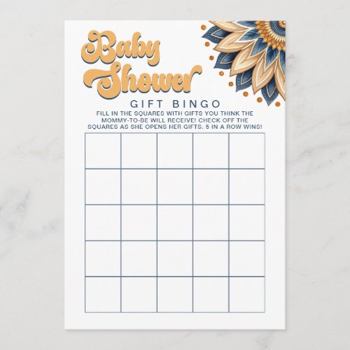 Retro Sunflower Baby Shower Gift Bingo Game Invitation