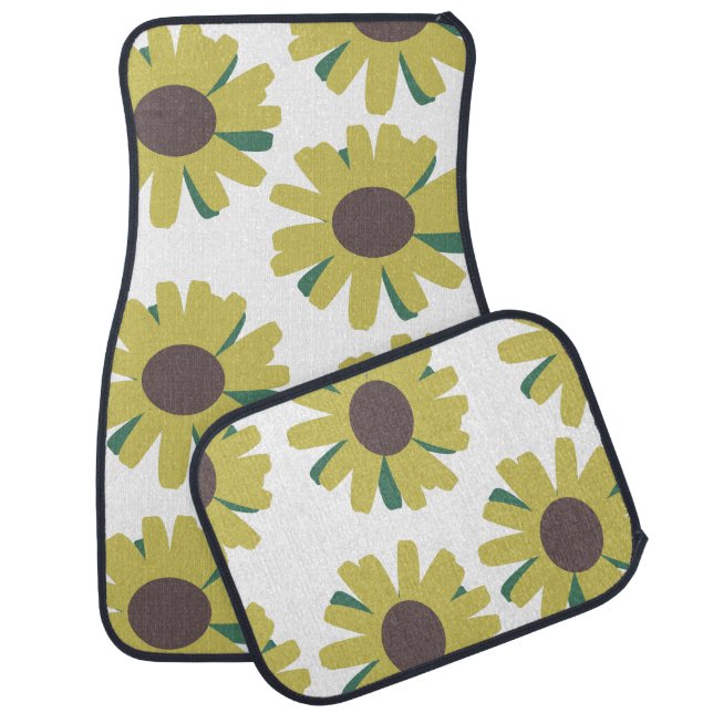 Retro Sunflower Buds Pattern White Car Floor Mat (Set)
