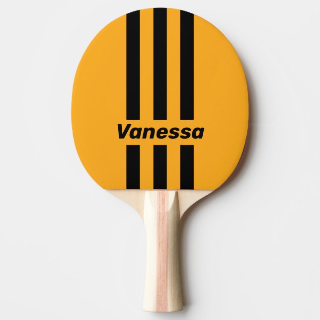 Retro Sunflower Buzz Three Pin Stripes with Name Ping Pong Paddle (Front)