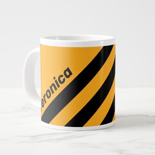 Retro Sunflower Buzz Three Stripes with Name Giant Coffee Mug (Front Left)