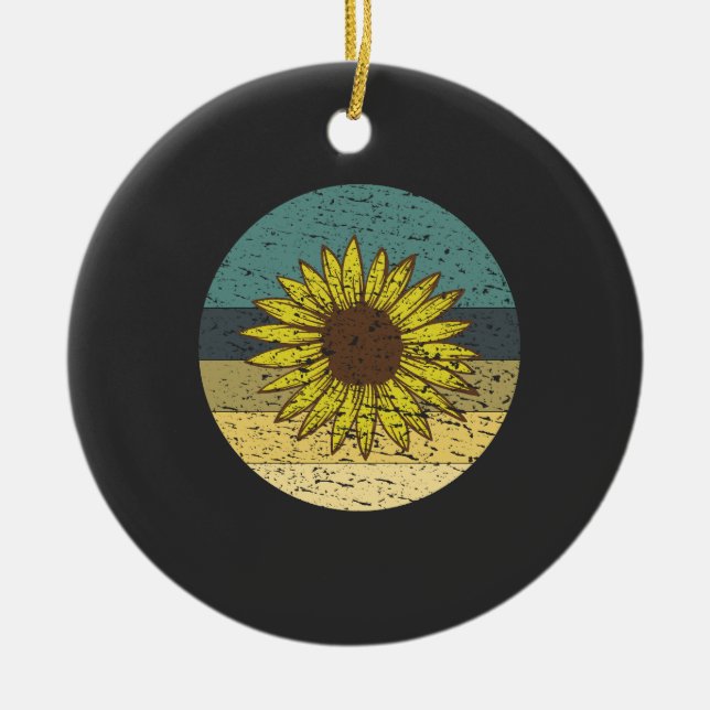 Retro Sunflower  Ceramic Ornament (Front)