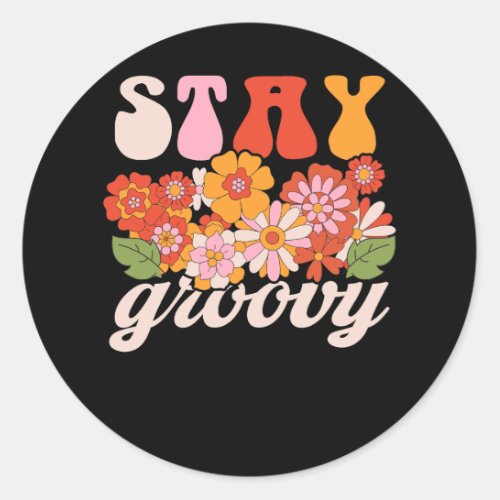 Retro Sunflower Hippie Stay Groovy Positive Mind H Classic Round Sticker