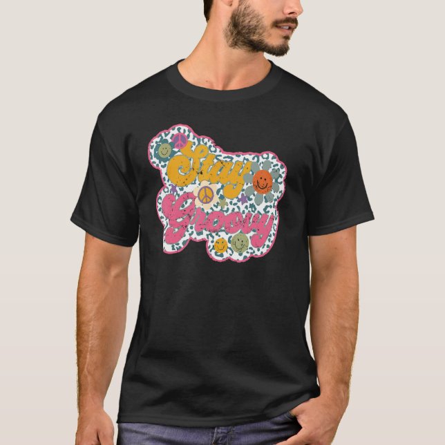 Retro Sunflower Hippie Stay Groovy Positive Mind H T-Shirt (Front)