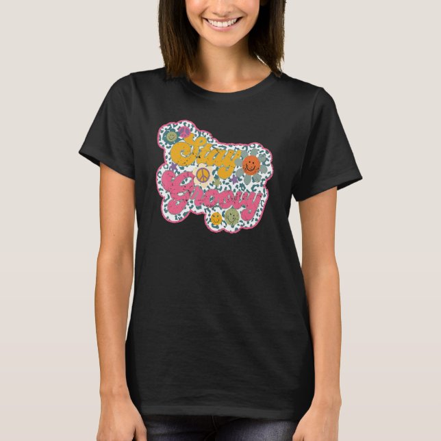 Retro Sunflower Hippie Stay Groovy Positive Mind H T-Shirt (Front)