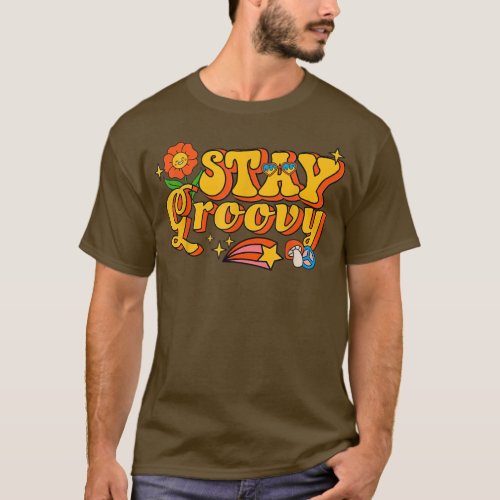Retro Sunflower Hippie Stay Groovy Positive Mind  T_Shirt