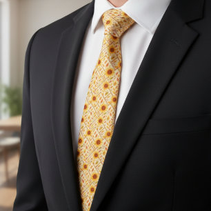 Retro Sunflower & Rustic Farmhouse Watercolor  Neck Tie