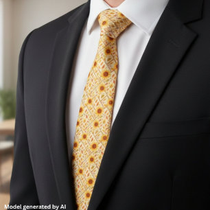 Retro Sunflower & Rustic Farmhouse Watercolor Neck Tie