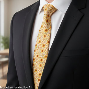 Retro Sunflower & Rustic Farmhouse Watercolor Neck Tie