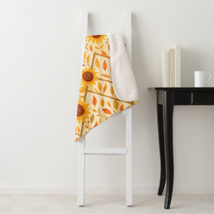 Retro Sunflower & Rustic Farmhouse Watercolor Sherpa Blanket