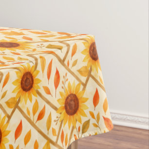 Retro Sunflower & Rustic Farmhouse Watercolor Tablecloth