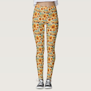 Retro Sunflower Van Pattern – Vintage Boho Hippie Leggings