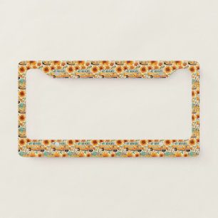 Retro Sunflower Van Pattern – Vintage Boho Hippie License Plate Frame