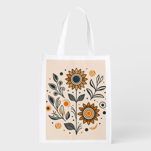 Retro sunflowers on a summer day grocery bag
