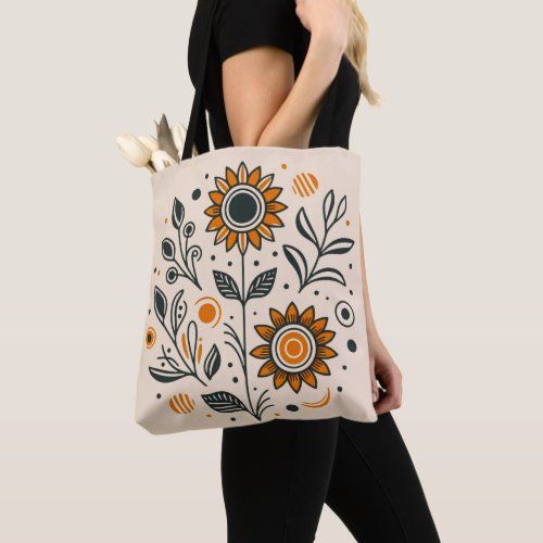 Retro sunflowers on a summer day tote bag