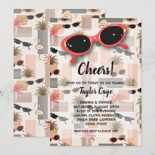 Retro Sunglasses and Palms 50th Birthday Invitation