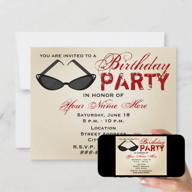 Retro Sunglasses Birthday Party Invitation Zazzle