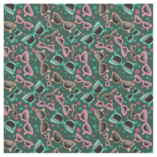 Retro Sunglasses Green Pattern Fabric