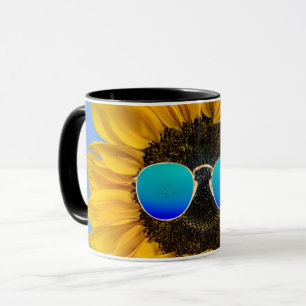 Retro Sunglasses on Sunflower Mug