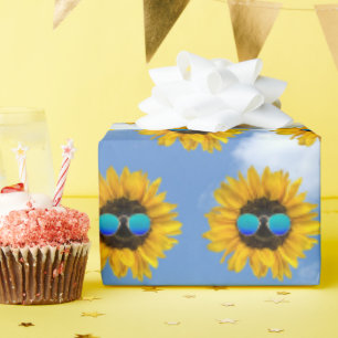 Retro Sunglasses on Sunflower Wrapping Paper